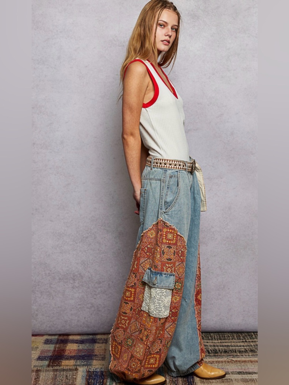 POL Anita Patchwork Denim Joggers - Picture 9 of 9